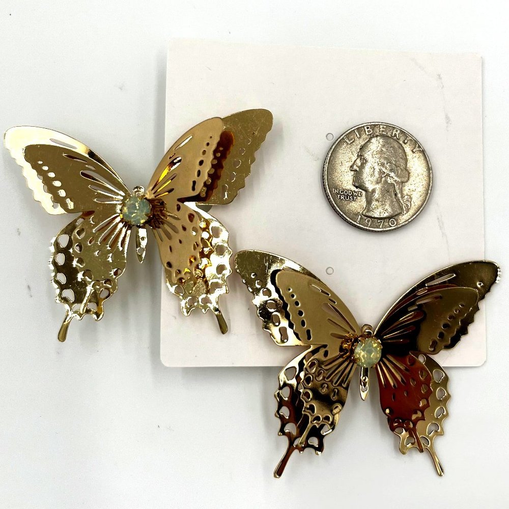 Gold OVERSIZED 2"+ Butterflies Stud Earrings Butterfly Shape Golden Cute Fashion